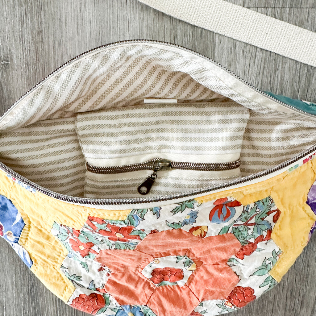 Large Fanny Pack Bag Vintage Grandmother's Garden Quilt