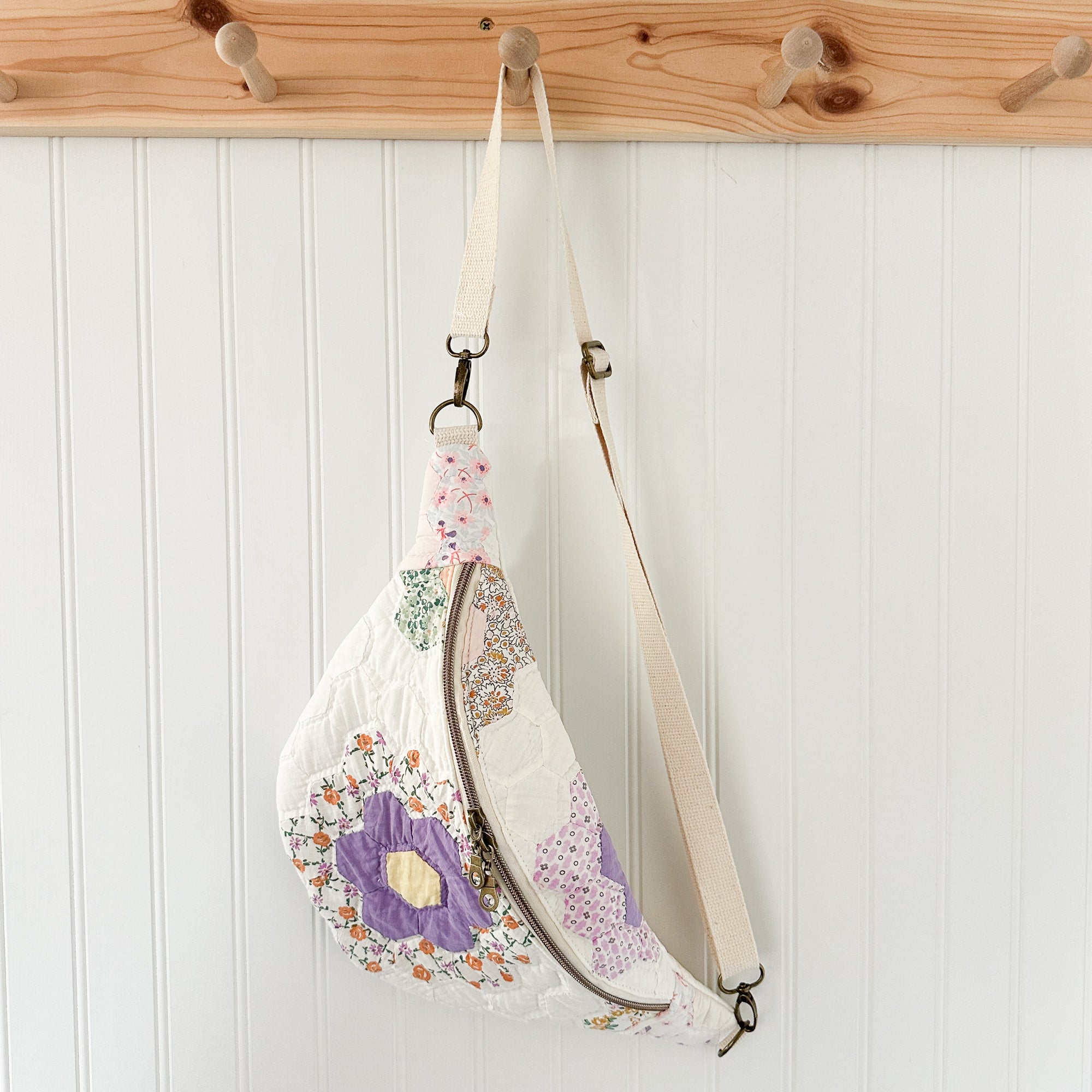 Large Fanny Pack Bag Vintage Grandmother's Garden Quilt