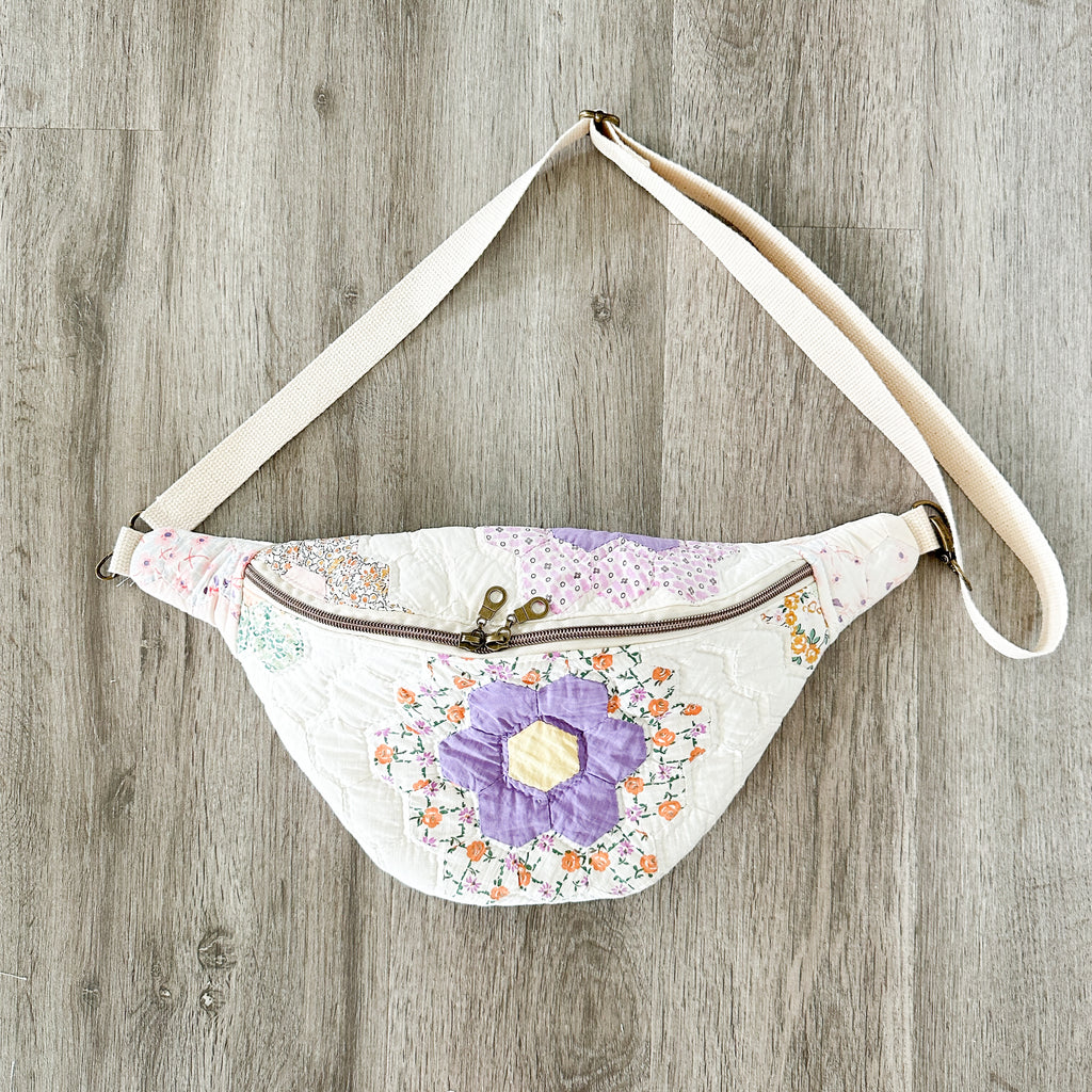 Large Fanny Pack Bag Vintage Grandmother's Garden Quilt