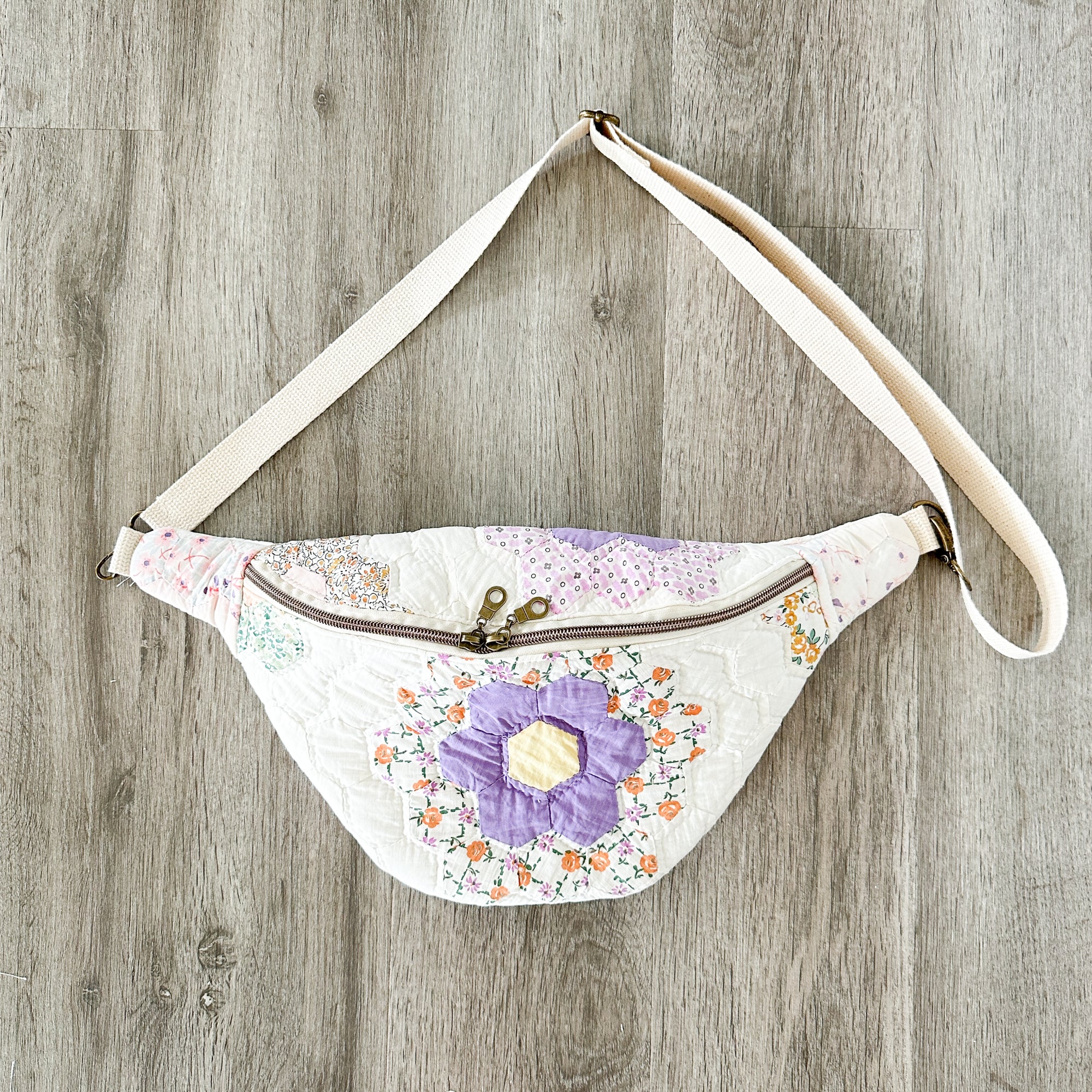 Large Fanny Pack Bag Vintage Grandmother's Garden Quilt