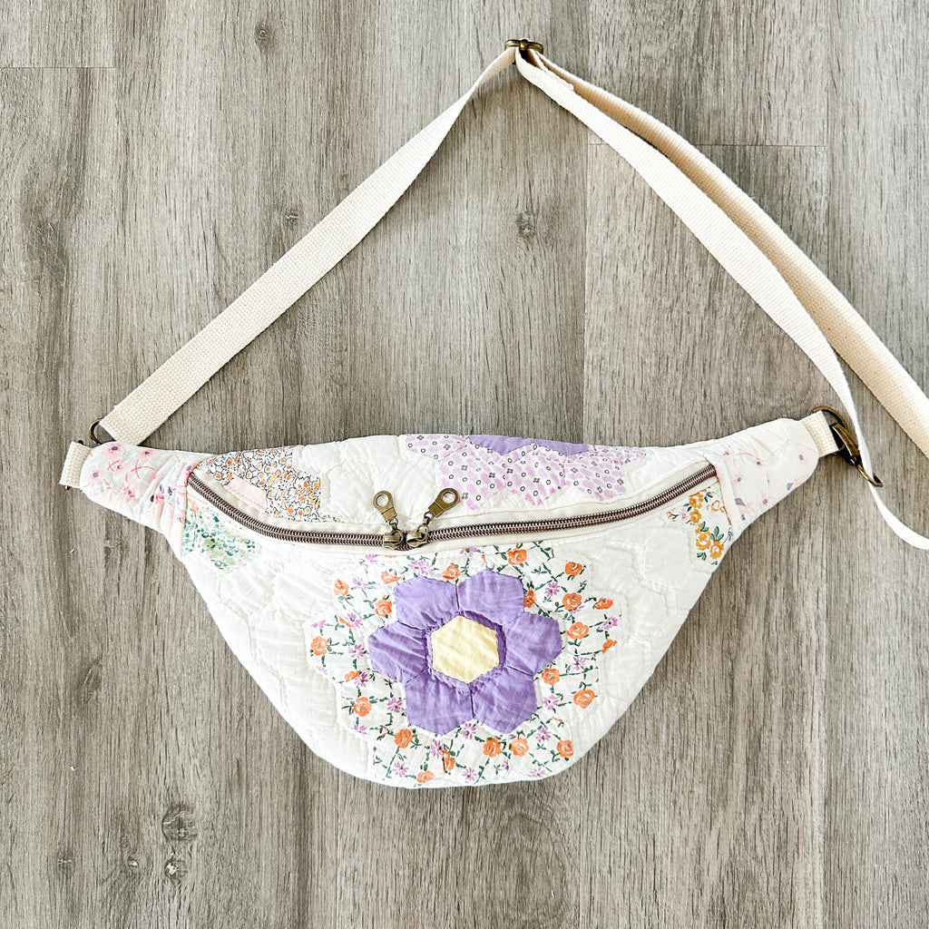 Large Fanny Pack Bag Vintage Grandmother's Garden Quilt
