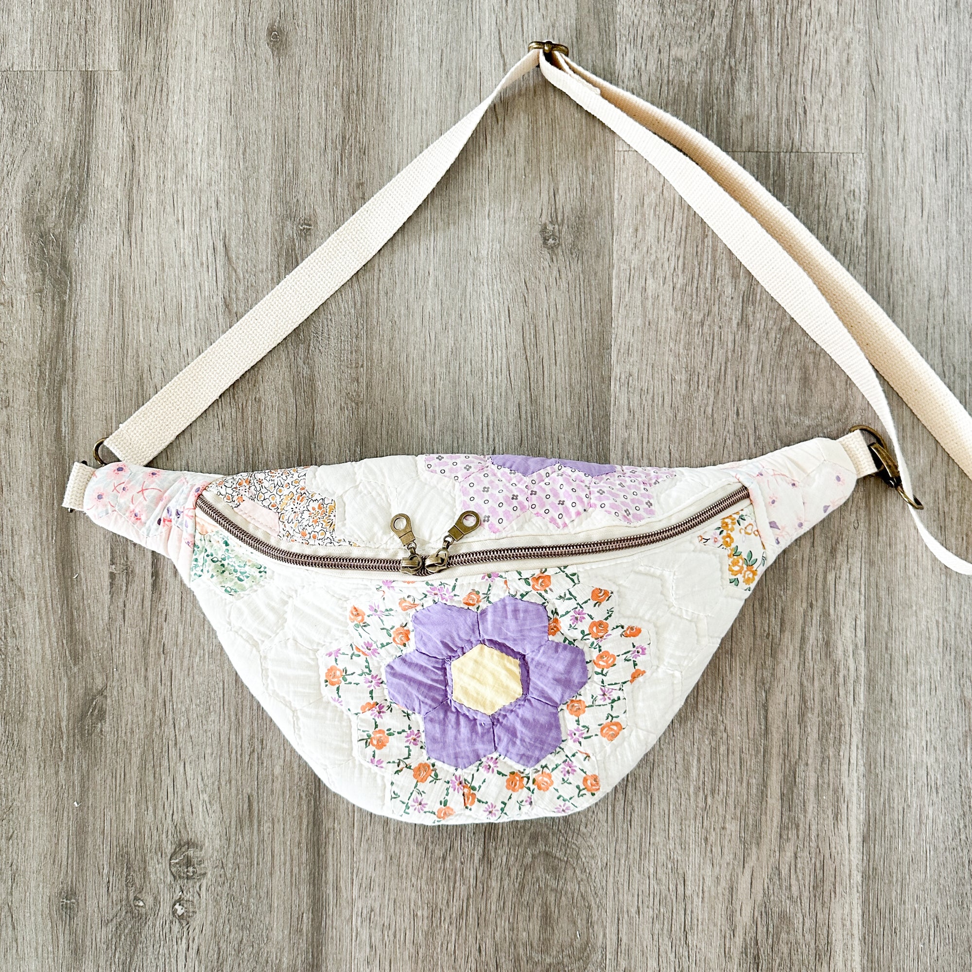 Large Fanny Pack Bag Vintage Grandmother's Garden Quilt