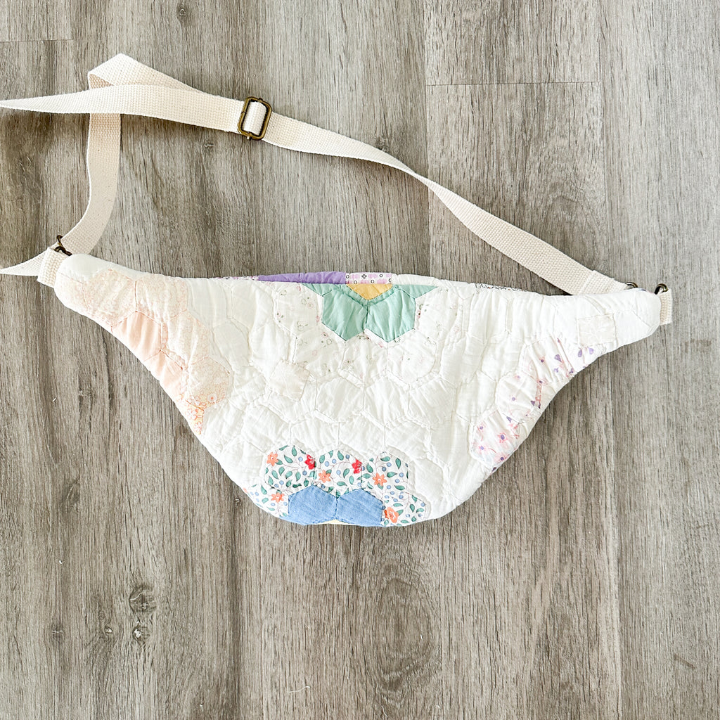 Large Fanny Pack Bag Vintage Grandmother's Garden Quilt