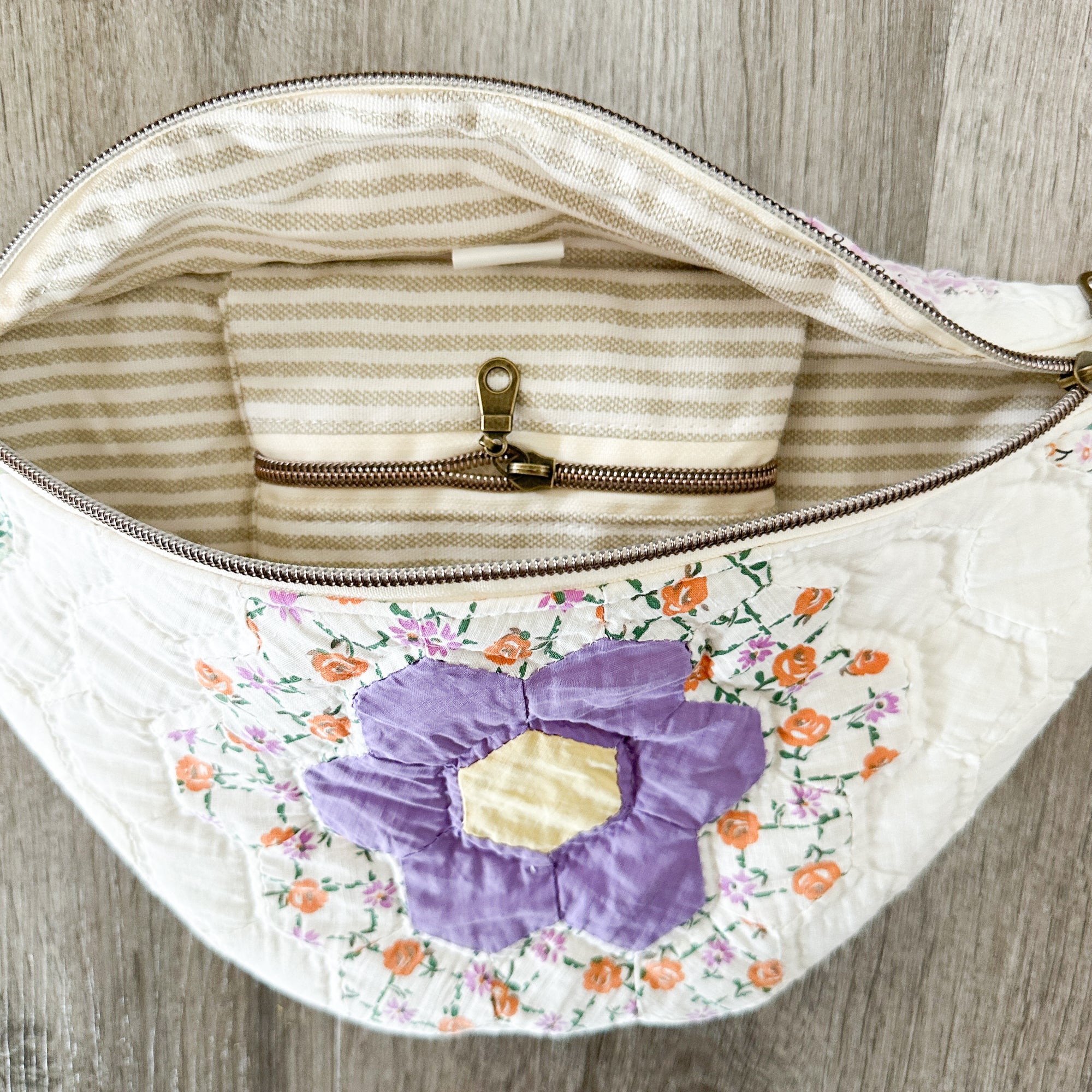 Large Fanny Pack Bag Vintage Grandmother's Garden Quilt