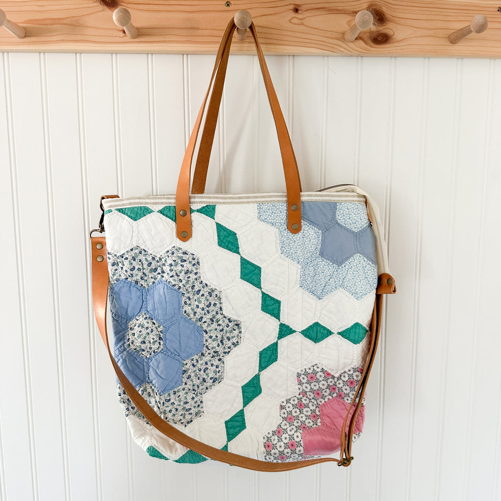 Vintage Grandmothers Garden Tote Bag with Leather Crossbody Strap, Leather Handles, Inside Pocket and Zipper Closure (Copy)
