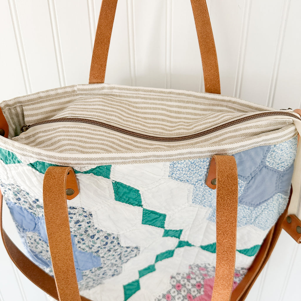 Vintage Grandmothers Garden Tote Bag with Leather Crossbody Strap, Leather Handles, Inside Pocket and Zipper Closure (Copy)