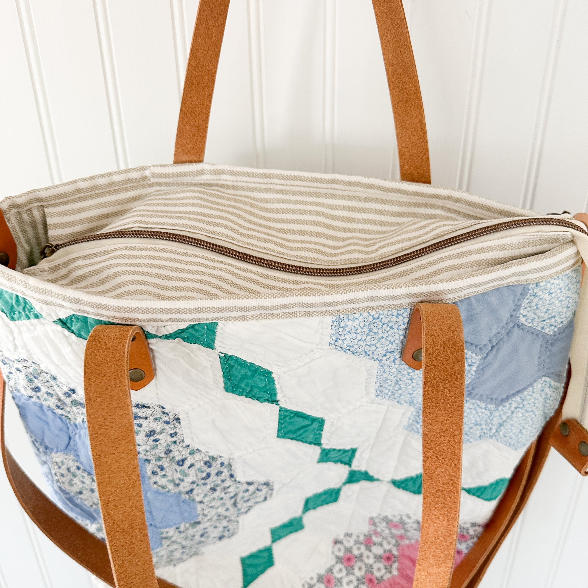 Vintage Grandmothers Garden Tote Bag with Leather Crossbody Strap, Leather Handles, Inside Pocket and Zipper Closure (Copy)