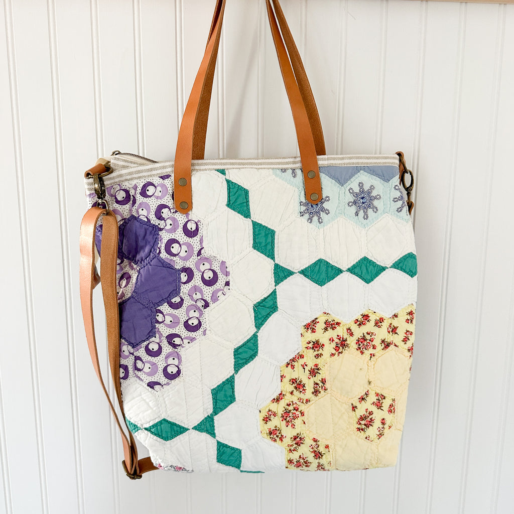 Vintage Grandmothers Garden Tote Bag with Leather Crossbody Strap, Leather Handles, Inside Pocket and Zipper Closure (Copy)