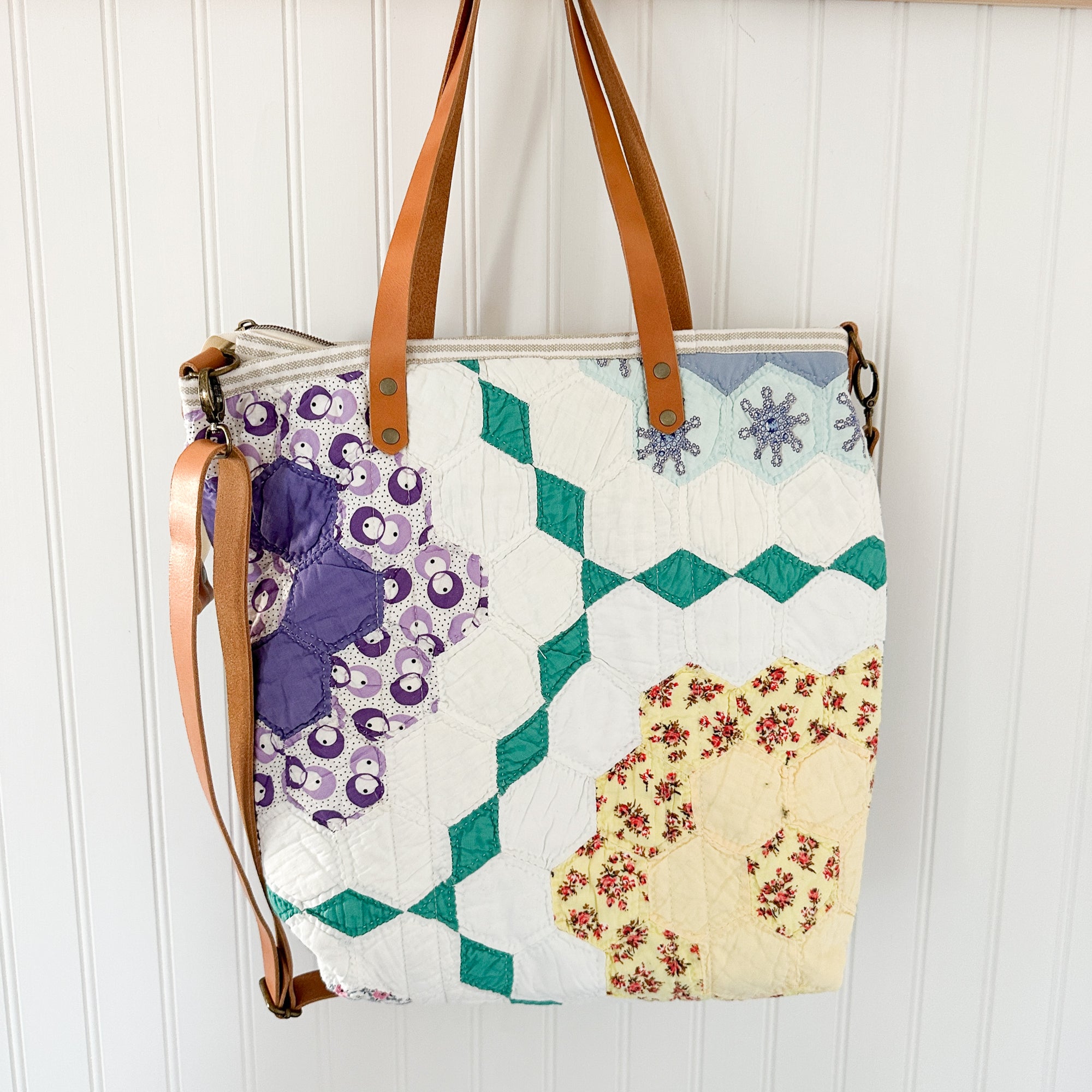 Vintage Grandmothers Garden Tote Bag with Leather Crossbody Strap, Leather Handles, Inside Pocket and Zipper Closure (Copy)
