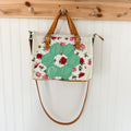 Boxy Bible Bag Vintage Grandmothers Garden Quilt with Leather Handles and Crossbody Strap