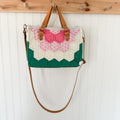 Boxy Bible Bag Vintage Grandmothers Garden Quilt with Leather Handles and Crossbody Strap