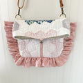 Ruffle Bible Bag Vintage Grandmothers Garden Quilt with Leather Crossbody Strap
