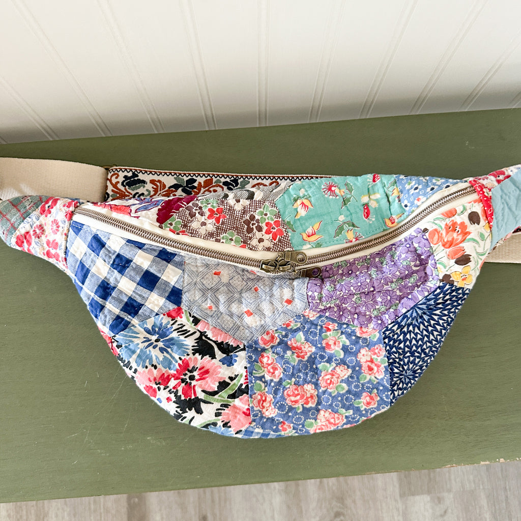 Large Fanny Pack Bag Vintage Grandmother's Garden Quilt