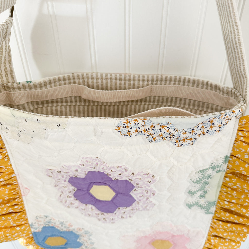 Ruffle Bible Bag Vintage Grandmothers Garden Quilt Bag