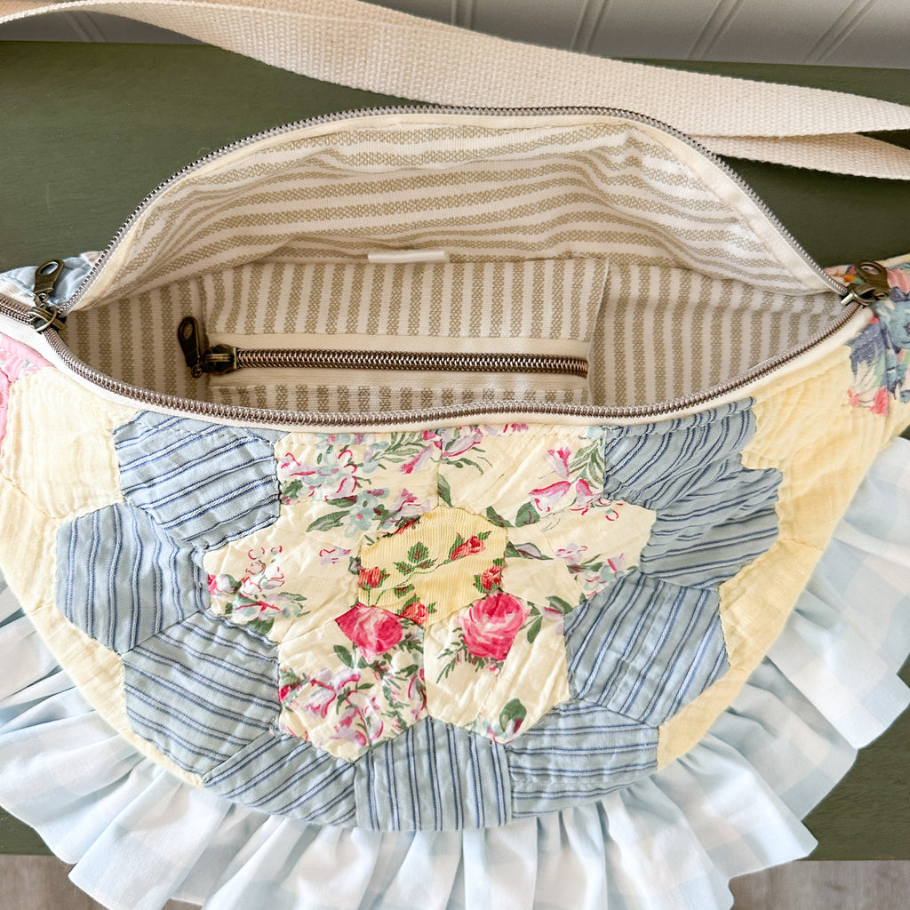 Large Fanny Pack Bag Vintage Grandmother's Garden Quilt