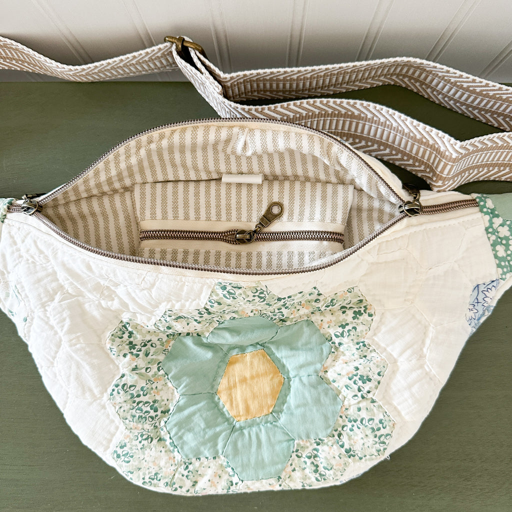 Large Fanny Pack Bag Vintage Grandmother's Garden Quilt
