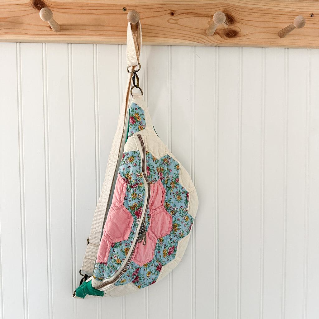 Large Fanny Pack Bag Vintage Grandmother's Garden Quilt
