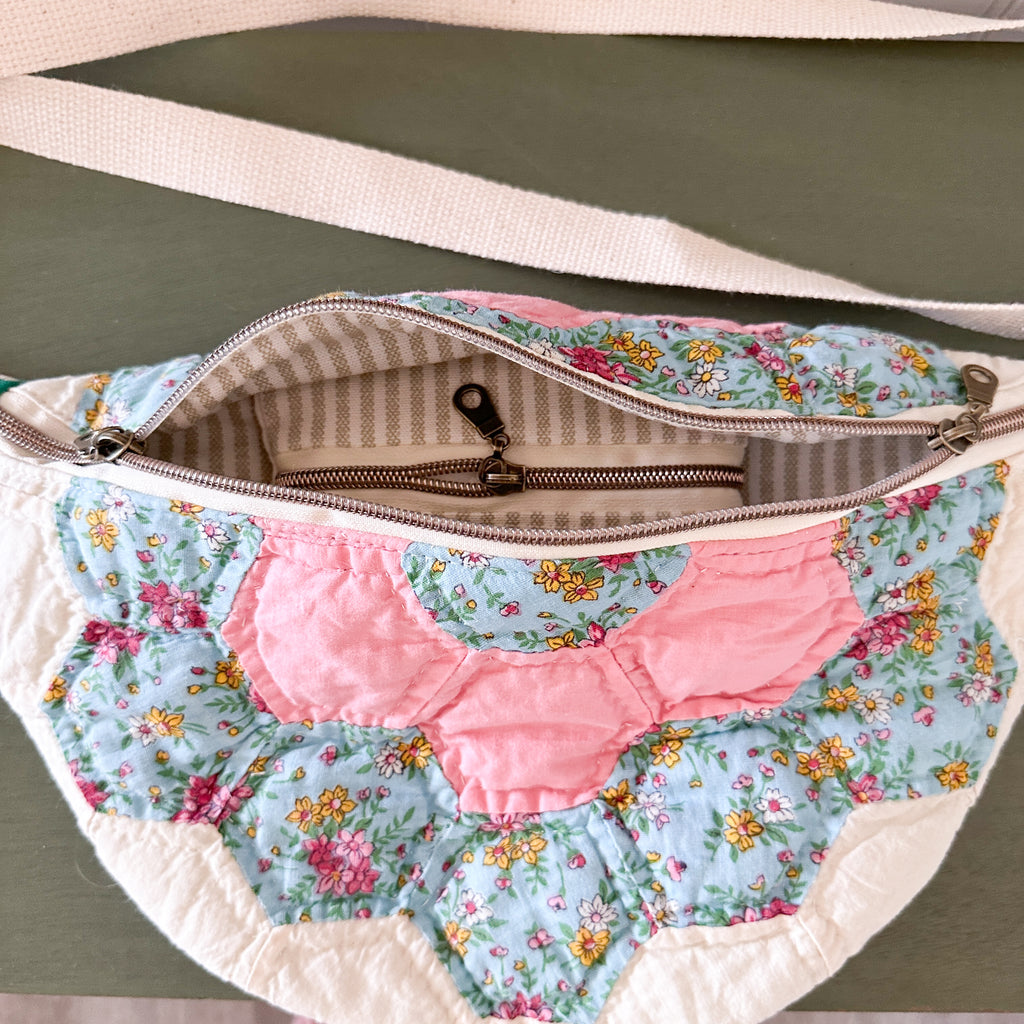 Large Fanny Pack Bag Vintage Grandmother's Garden Quilt
