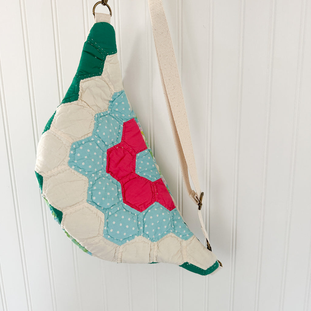 Large Fanny Pack Bag Vintage Grandmother's Garden Quilt