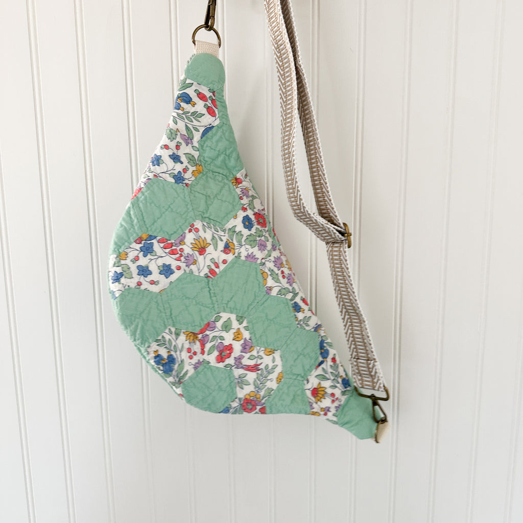 Large Fanny Pack Bag Vintage Grandmother's Garden Quilt