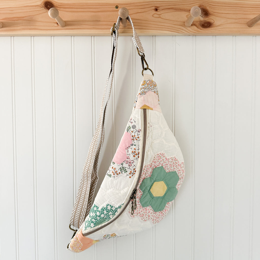 Large Fanny Pack Bag Vintage Grandmother's Garden Quilt