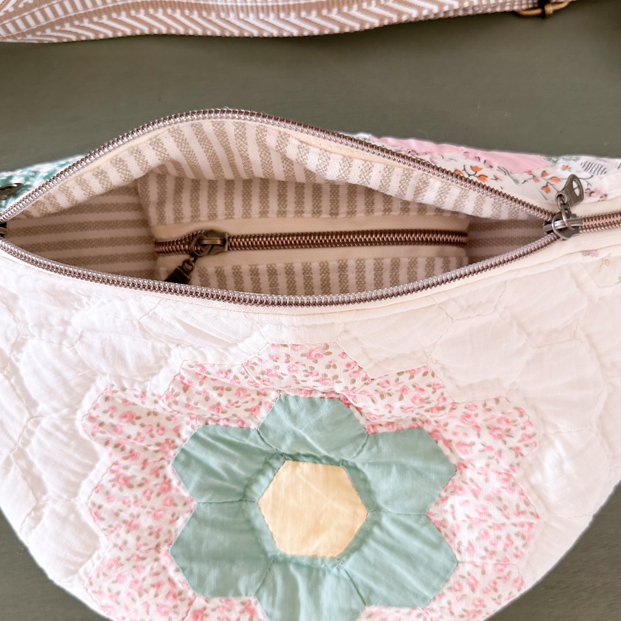 Large Fanny Pack Bag Vintage Grandmother's Garden Quilt