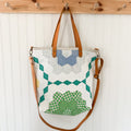 Vintage Grandmothers Garden Tote Bag with Leather Crossbody Strap, Leather Handles, Inside Pocket and Zipper Closure