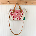 Boxy Bible Bag Vintage Grandmothers Garden Quilt with Leather Handles and Crossbody Strap