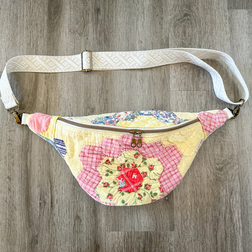 Large Fanny Pack Bag Vintage Grandmother's Garden Quilt