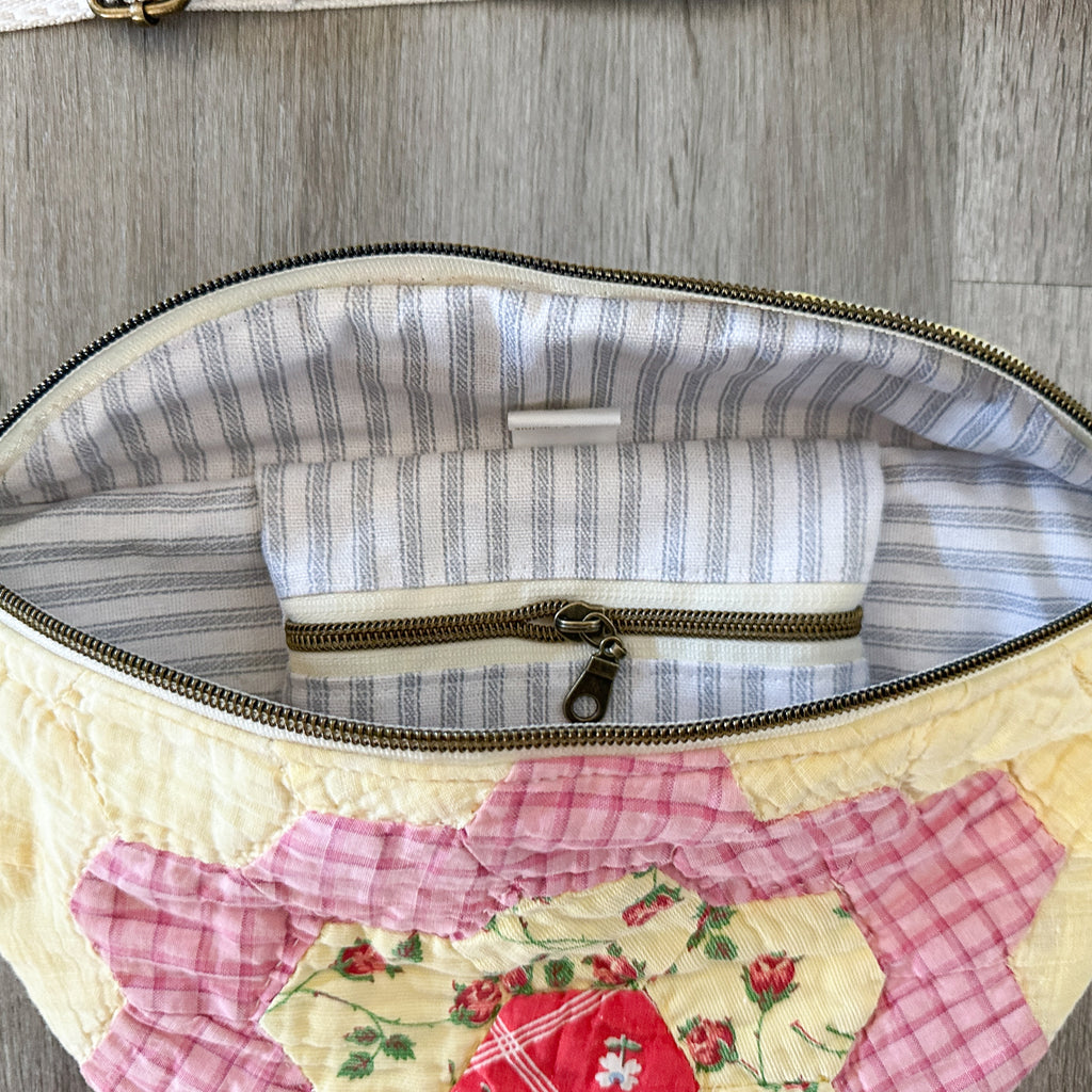Large Fanny Pack Bag Vintage Grandmother's Garden Quilt