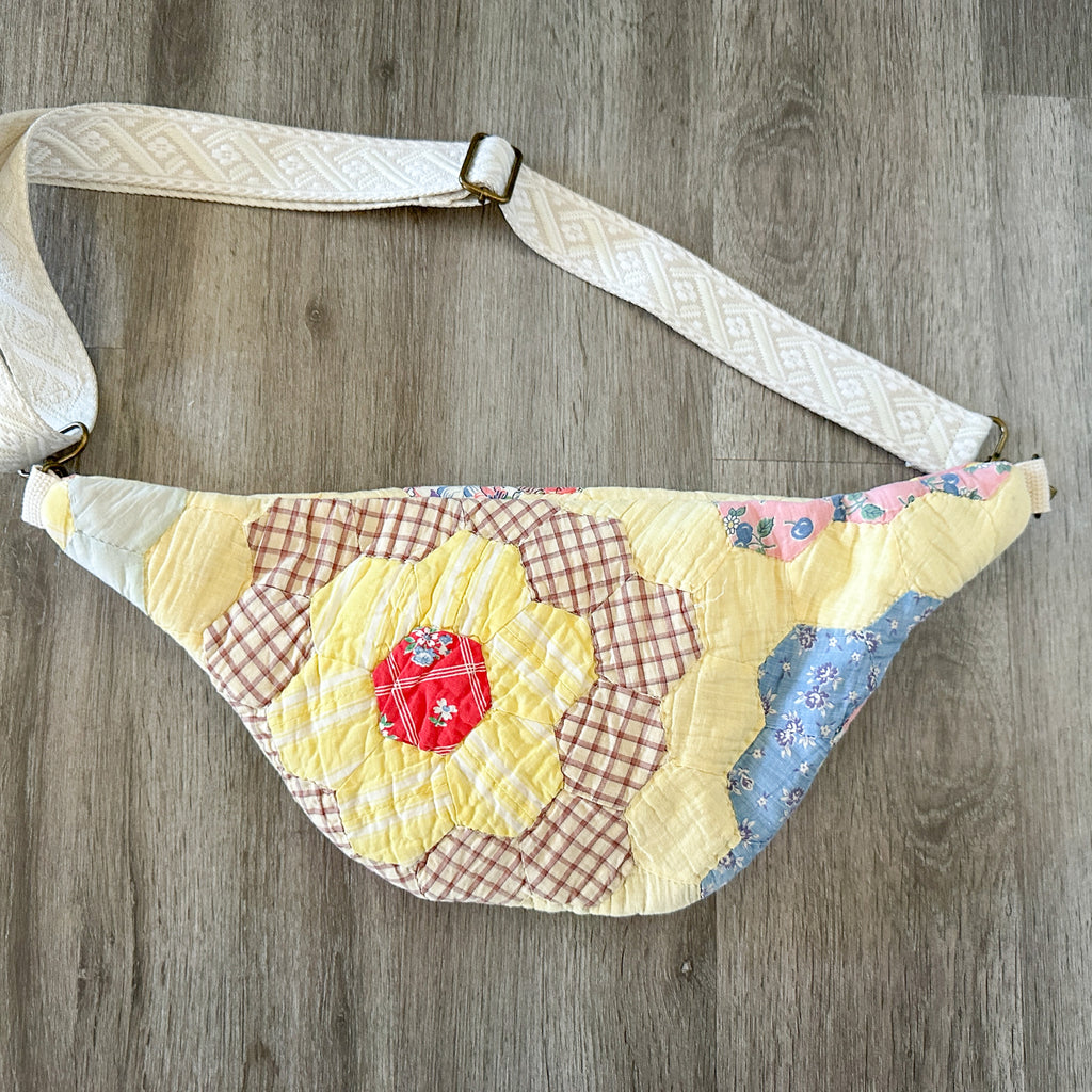 Large Fanny Pack Bag Vintage Grandmother's Garden Quilt