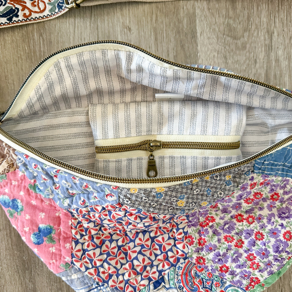 Large Fanny Pack Bag Vintage Grandmother's Garden Quilt