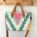 Boxy Bible Bag Vintage Grandmothers Garden Quilt with Leather Handles and Crossbody Strap
