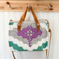 Boxy Bible Bag Vintage Grandmothers Garden Quilt with Leather Handles and Crossbody Strap
