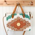 Boxy Bible Bag Vintage Grandmothers Garden Quilt with Leather Handles and Crossbody Strap