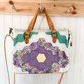 Boxy Bible Bag Vintage Grandmothers Garden Quilt with Leather Handles and Crossbody Strap