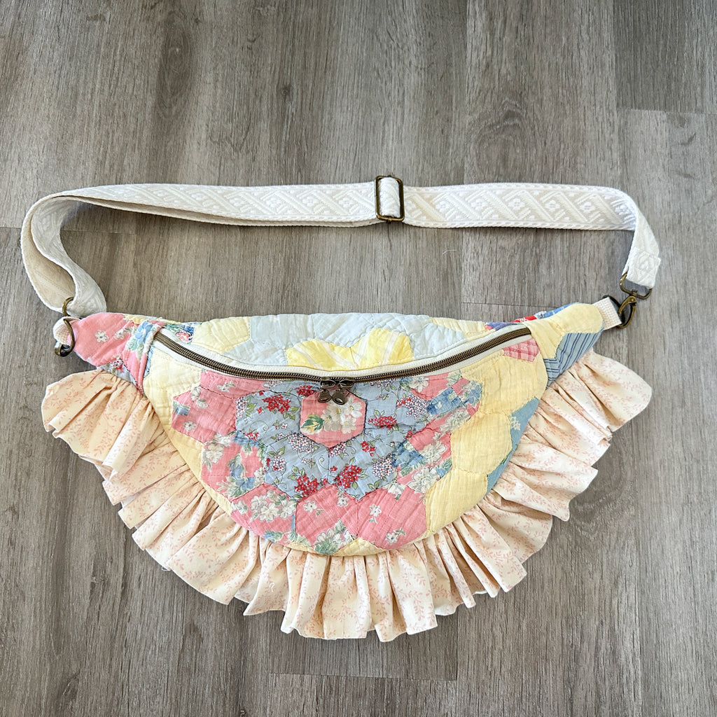 Large Fanny Pack Bag Vintage Grandmother's Garden Quilt