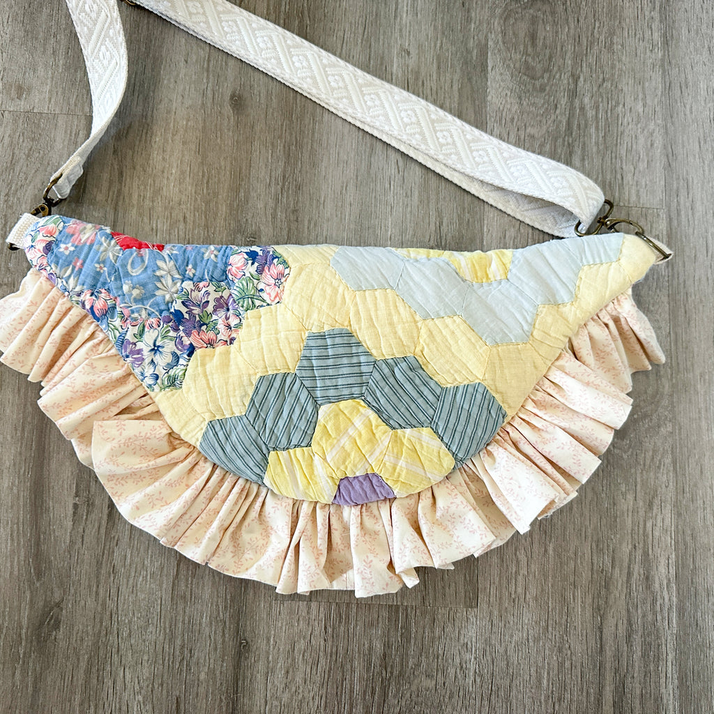 Large Fanny Pack Bag Vintage Grandmother's Garden Quilt