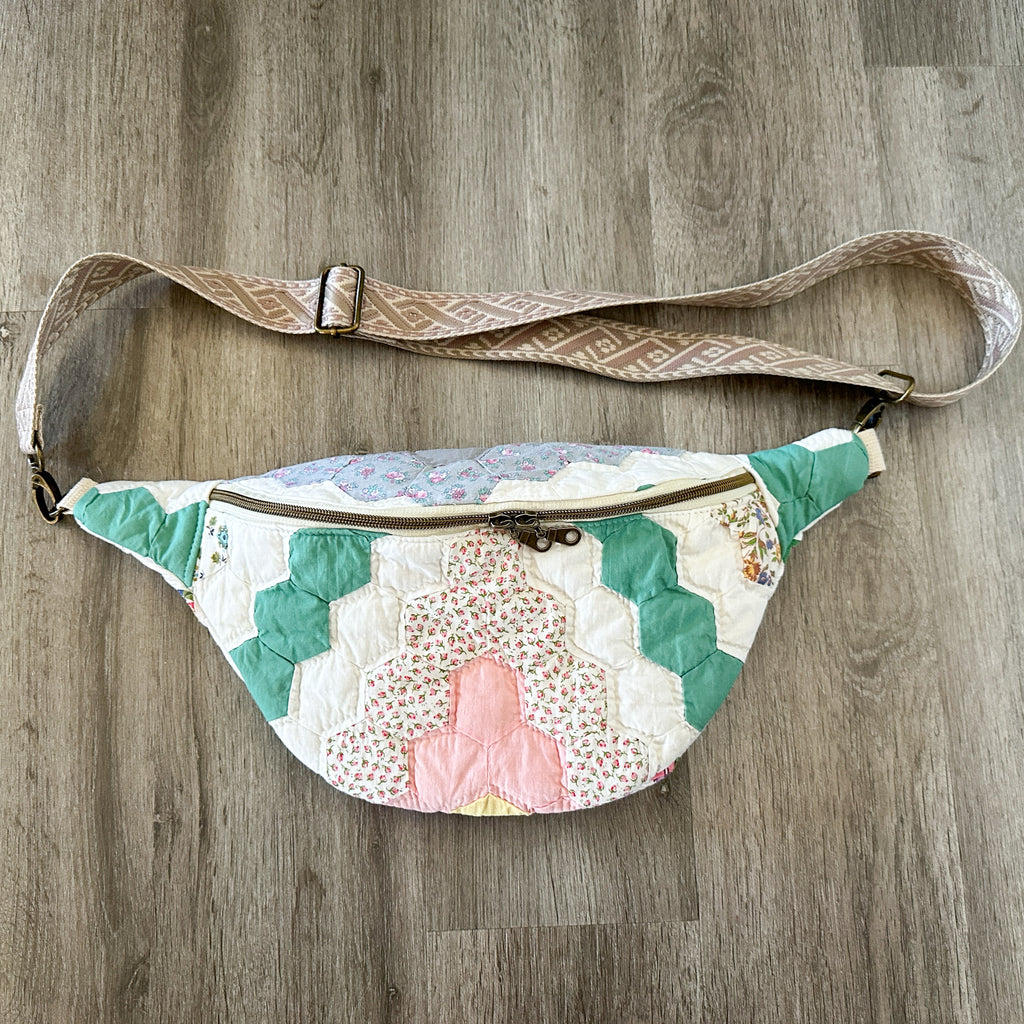 Large Fanny Pack Bag Vintage Grandmother's Garden Quilt