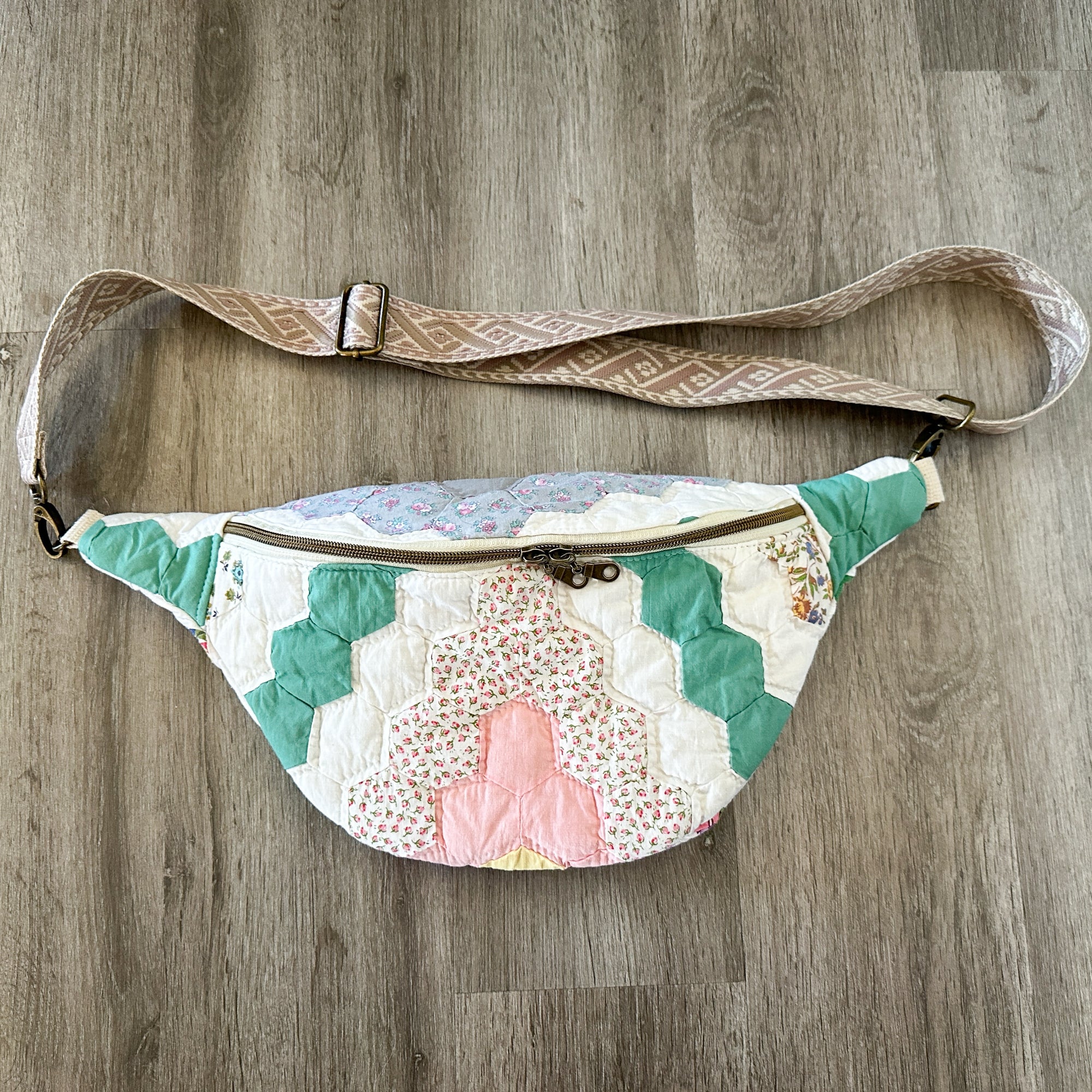 Large Fanny Pack Bag Vintage Grandmother's Garden Quilt