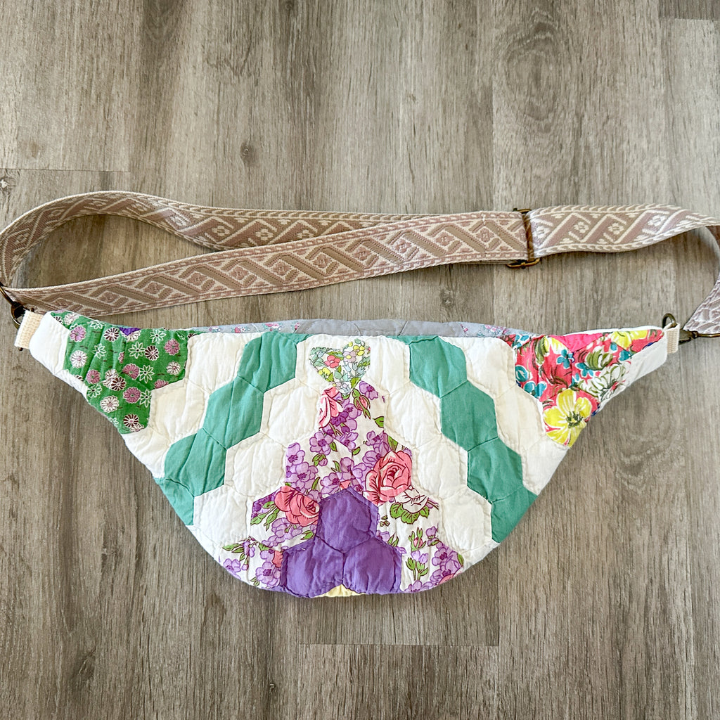 Large Fanny Pack Bag Vintage Grandmother's Garden Quilt