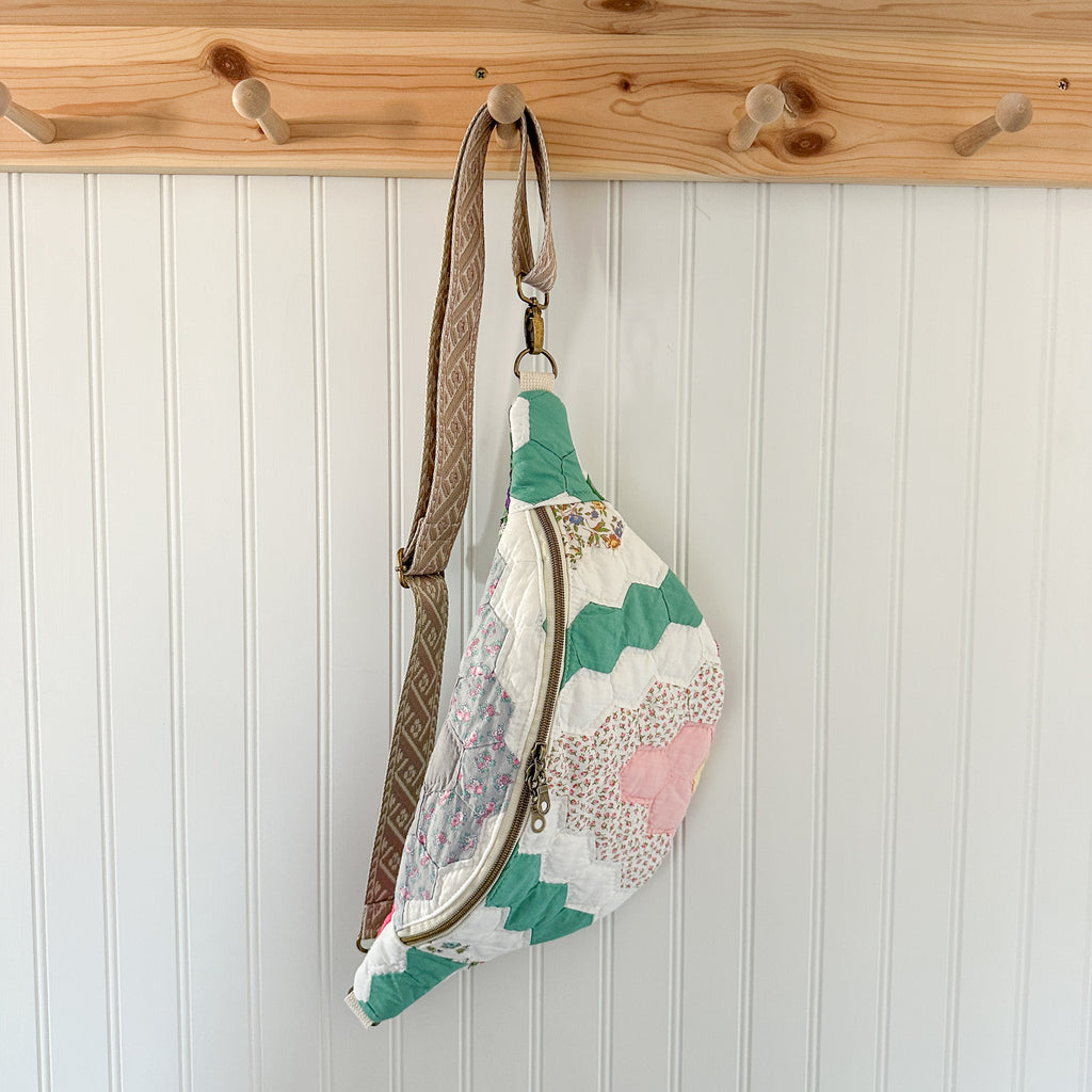 Large Fanny Pack Bag Vintage Grandmother's Garden Quilt
