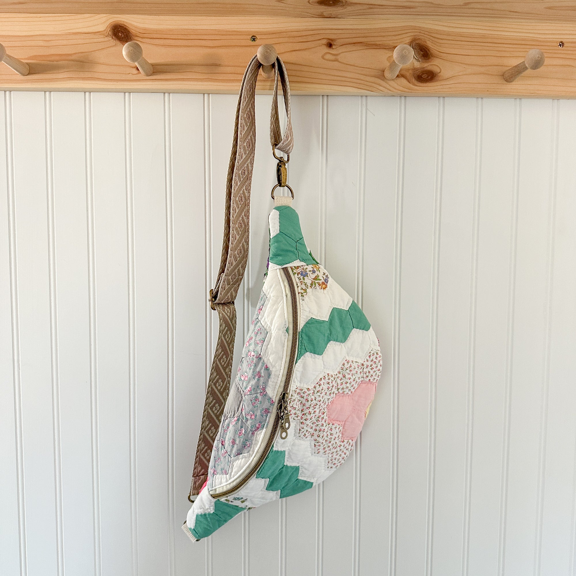 Large Fanny Pack Bag Vintage Grandmother's Garden Quilt