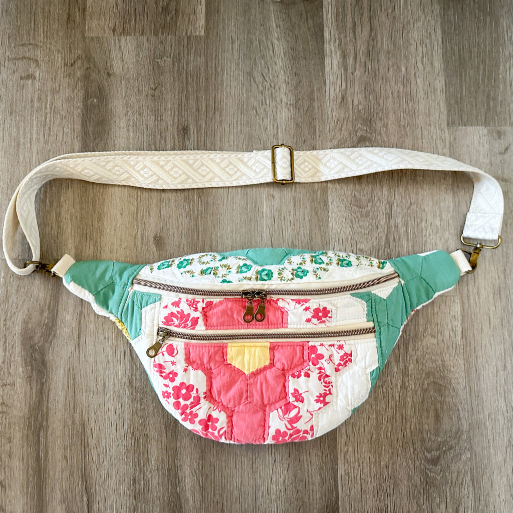 Large Fanny Pack Bag Vintage Grandmother's Garden Quilt