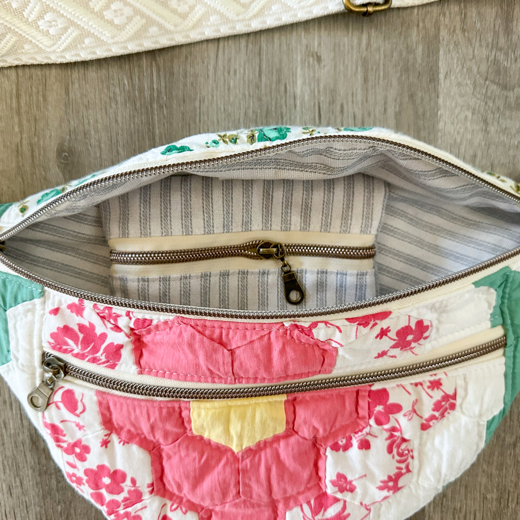 Large Fanny Pack Bag Vintage Grandmother's Garden Quilt