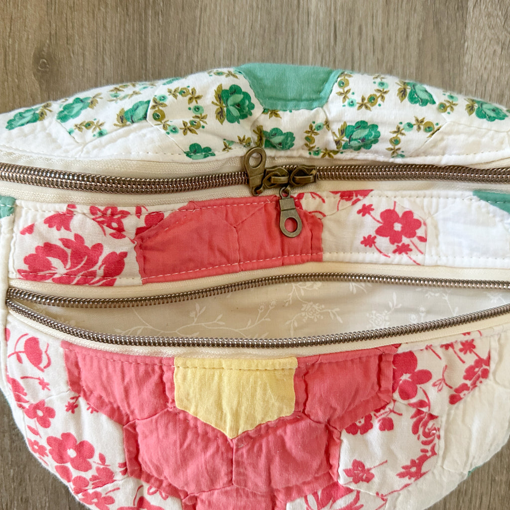 Large Fanny Pack Bag Vintage Grandmother's Garden Quilt