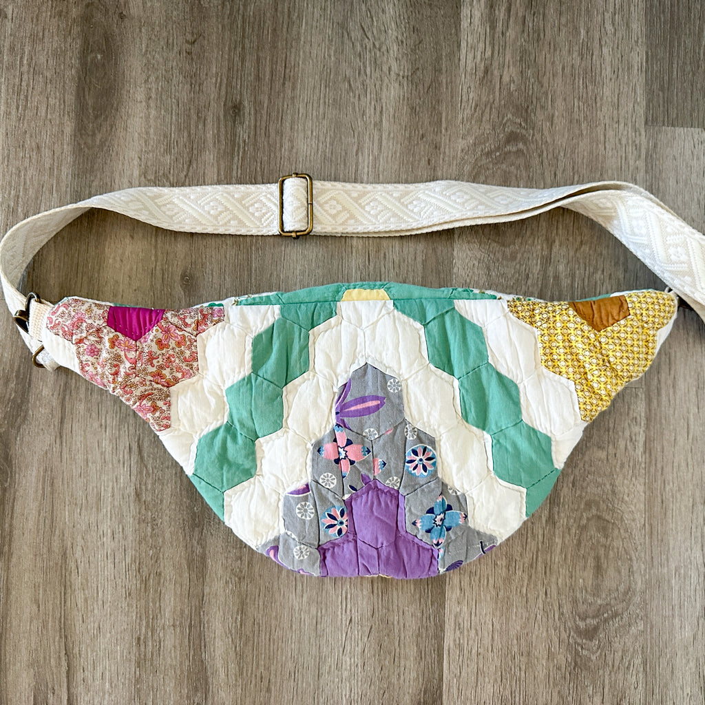 Large Fanny Pack Bag Vintage Grandmother's Garden Quilt