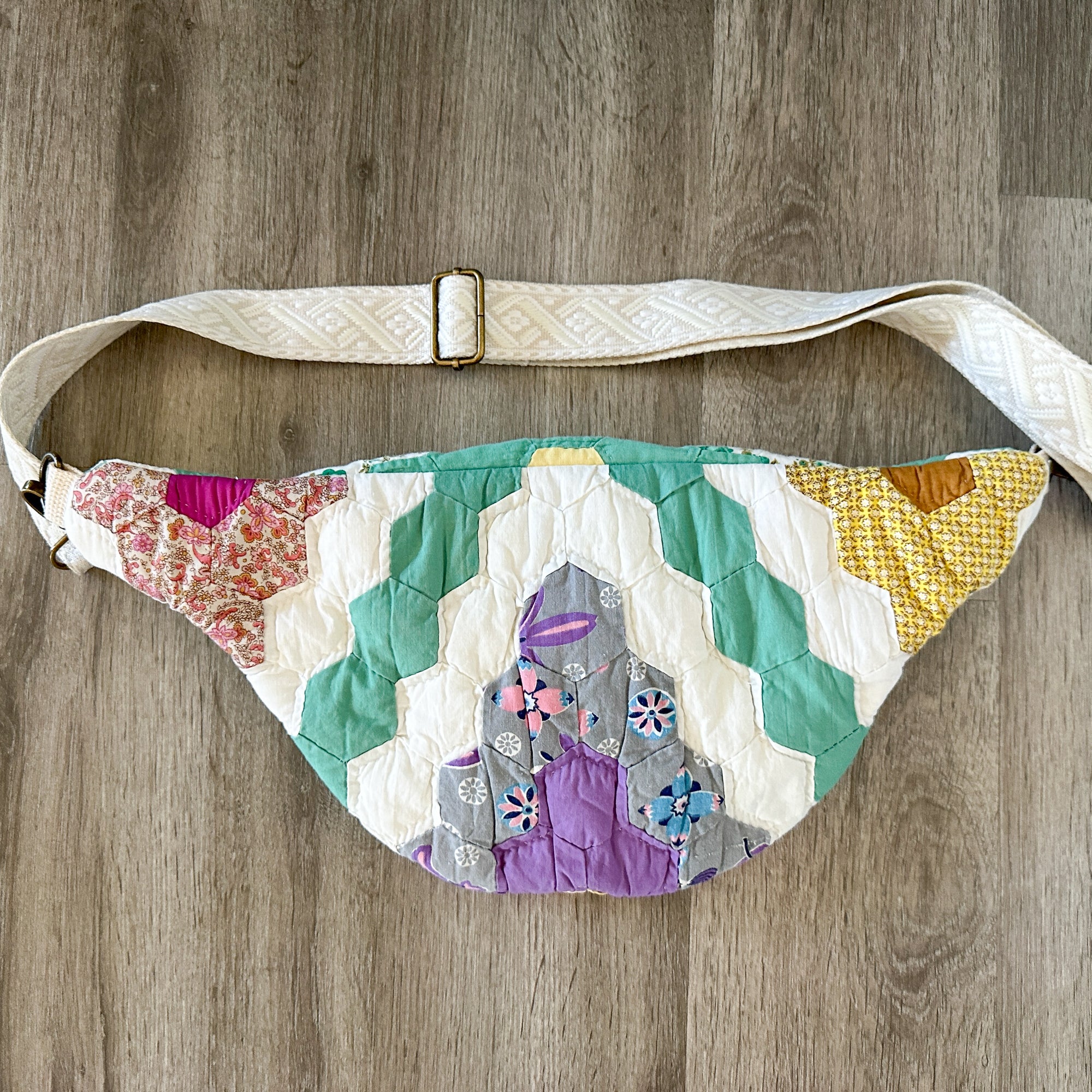 Large Fanny Pack Bag Vintage Grandmother's Garden Quilt