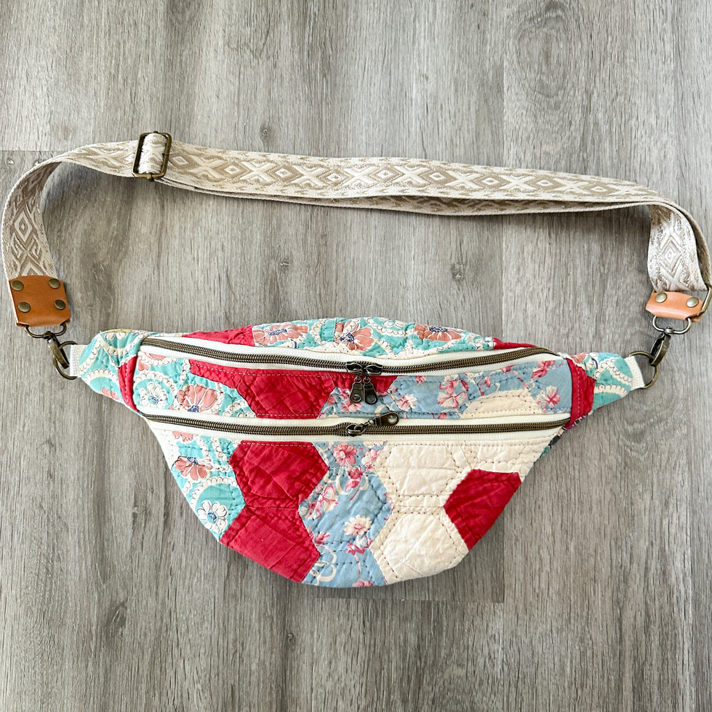 Large Fanny Pack Bag Vintage Grandmother's Garden Quilt