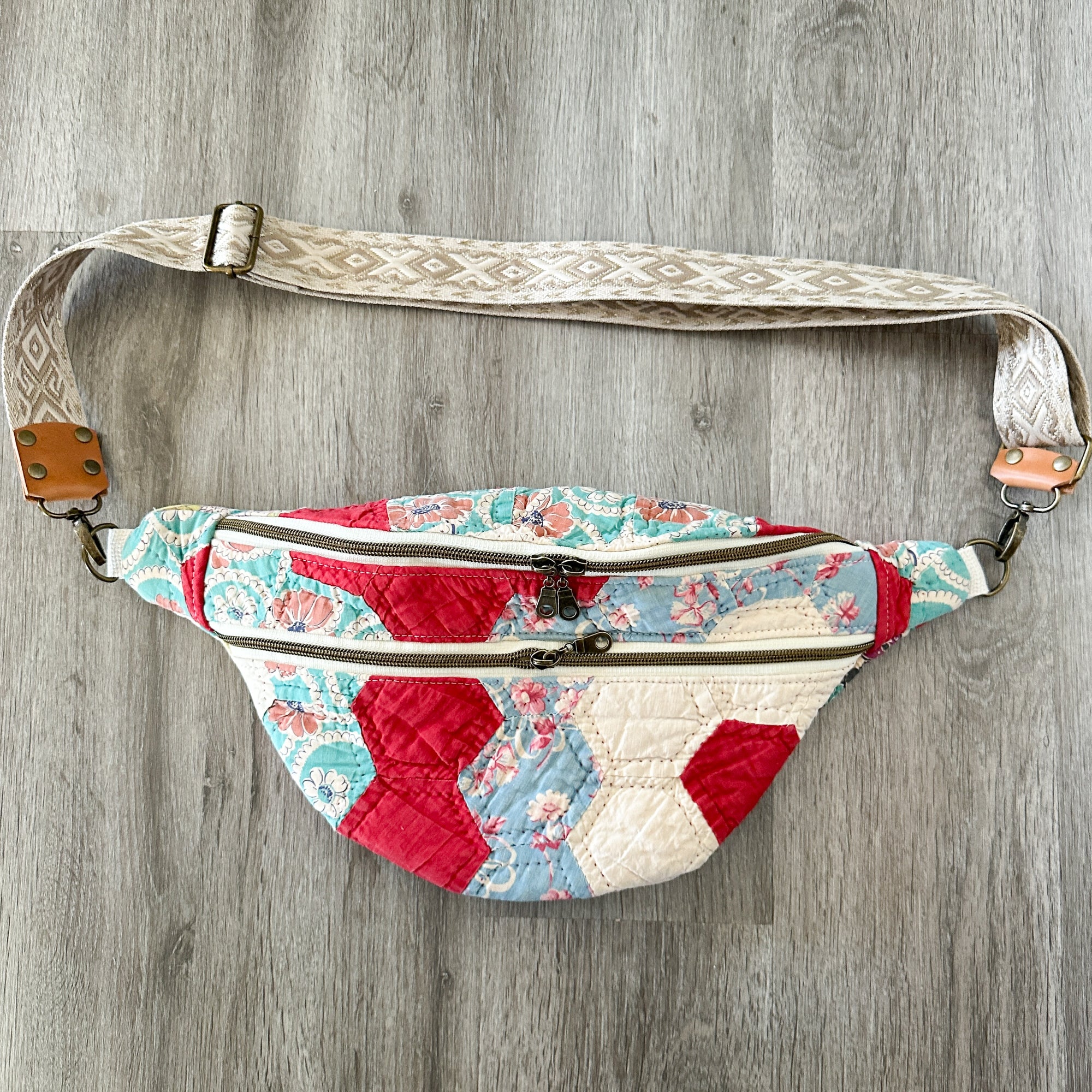Large Fanny Pack Bag Vintage Grandmother's Garden Quilt